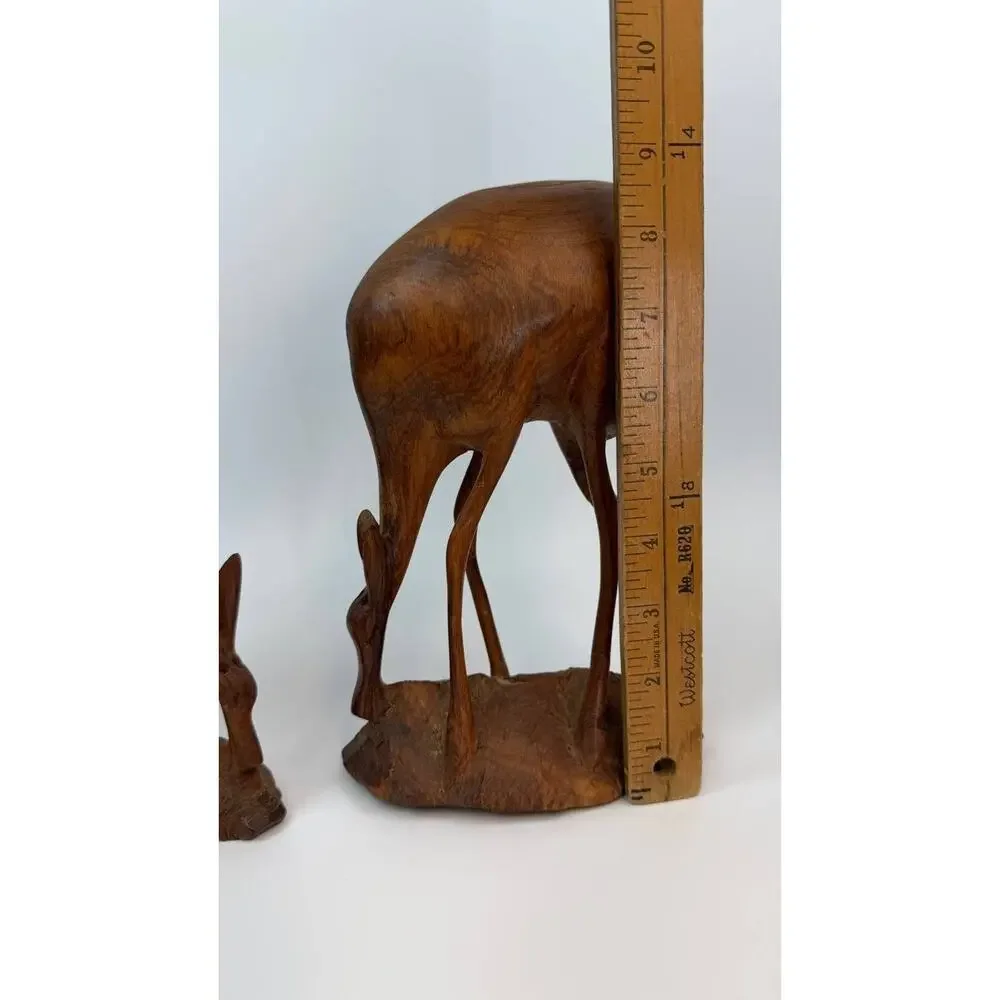 Vintage Hand Carved Antelope Pair Wood Sculpture Kenya African Art